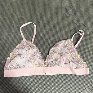 Aerie Pink and Yellow Floral Lace Bralette